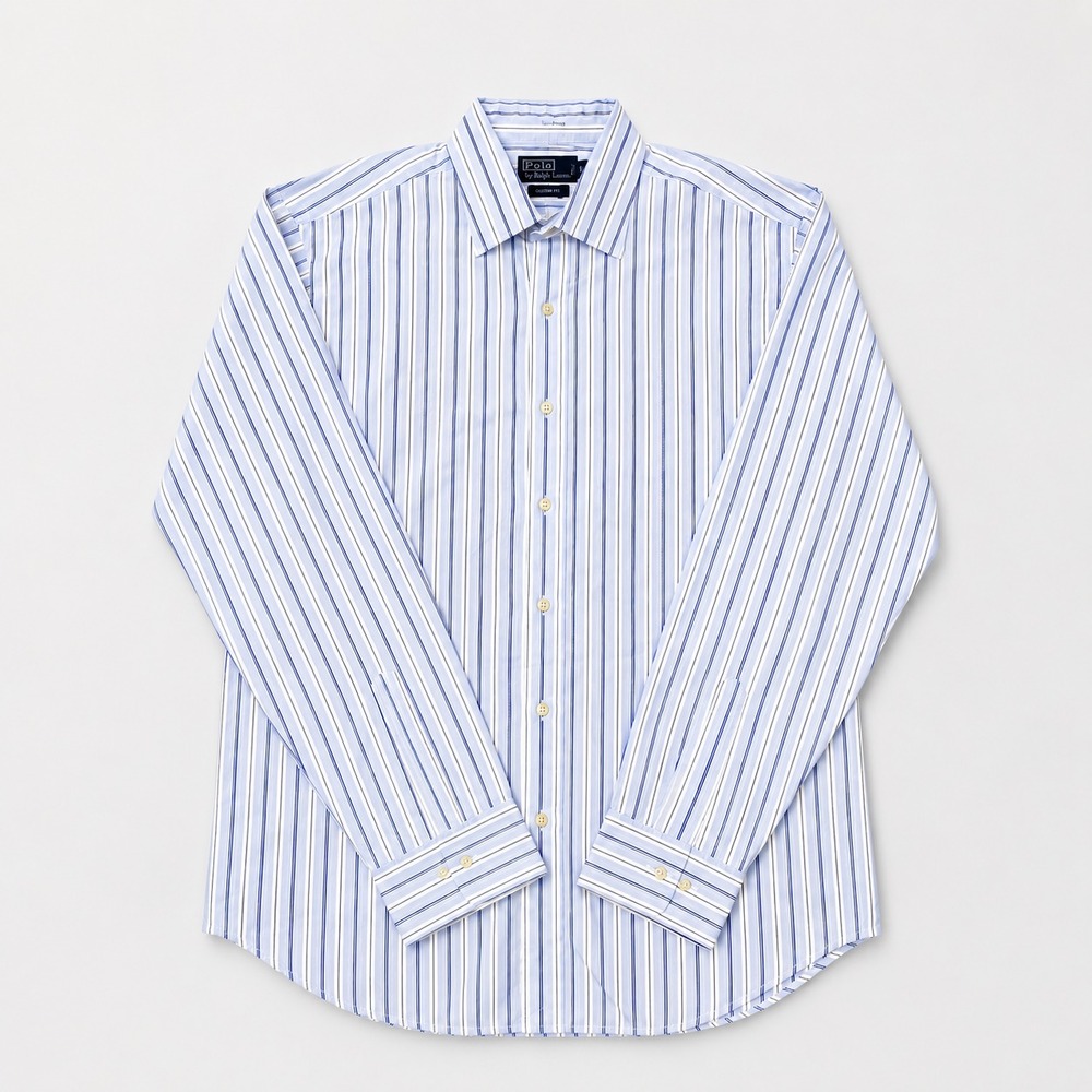 Polo Ralph Lauren Mens 16 34/35 Blue Striped Classic Fit Dress Shirt Cotton